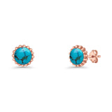 Round 7.3mm Stud Earring Lab Created Opal Oxidized 925 Sterling Silver