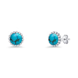 Round 7.3mm Stud Earring Lab Created Opal Oxidized 925 Sterling Silver