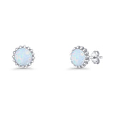 Round 7.3mm Stud Earring Lab Created Opal Oxidized 925 Sterling Silver