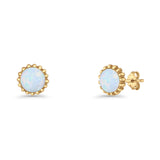 Round 7.3mm Stud Earring Lab Created Opal Oxidized 925 Sterling Silver