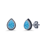 Pear Teardrop Twisted Rope Lab Created Opal Stud Earring Oxidized 925 Sterling Silver