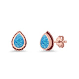 Pear Teardrop Twisted Rope Lab Created Opal Stud Earring Oxidized 925 Sterling Silver