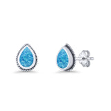 Pear Teardrop Twisted Rope Lab Created Opal Stud Earring Oxidized 925 Sterling Silver