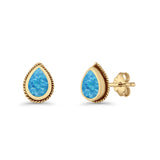Pear Teardrop Twisted Rope Lab Created Opal Stud Earring Oxidized 925 Sterling Silver
