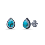 Pear Teardrop Twisted Rope Lab Created Opal Stud Earring Oxidized 925 Sterling Silver