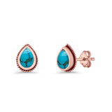 Pear Teardrop Twisted Rope Lab Created Opal Stud Earring Oxidized 925 Sterling Silver
