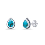 Pear Teardrop Twisted Rope Lab Created Opal Stud Earring Oxidized 925 Sterling Silver