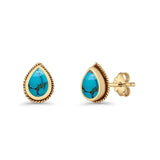 Pear Teardrop Twisted Rope Lab Created Opal Stud Earring Oxidized 925 Sterling Silver