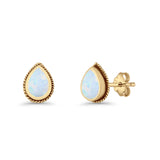 Pear Teardrop Twisted Rope Lab Created Opal Stud Earring Oxidized 925 Sterling Silver