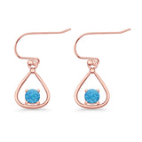 Pear 15.2mm Fishhook Earring Oxidized Round Lab Created Opal 925 Sterling Silver