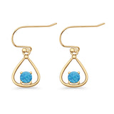 Pear 15.2mm Fishhook Earring Oxidized Round Lab Created Opal 925 Sterling Silver