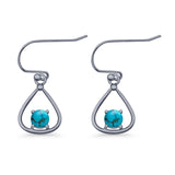 Pear 15.2mm Fishhook Earring Oxidized Round Lab Created Opal 925 Sterling Silver