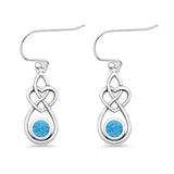 Round 19.7mm Lab Created Opal Celtic Knot Heart Fishhook Earring 925 Sterling Silver