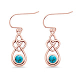 Round 19.7mm Lab Created Opal Celtic Knot Heart Fishhook Earring 925 Sterling Silver