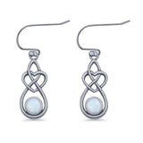 Round 19.7mm Lab Created Opal Celtic Knot Heart Fishhook Earring 925 Sterling Silver