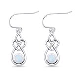 Round 19.7mm Lab Created Opal Celtic Knot Heart Fishhook Earring 925 Sterling Silver