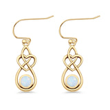 Round 19.7mm Lab Created Opal Celtic Knot Heart Fishhook Earring 925 Sterling Silver