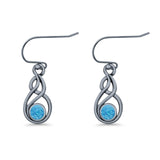 Round 21.5mm Twisted Loop Drop Fishhook Earring Oxidized Lab Created Opal 925 Sterling Silver