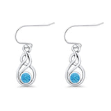 Round 21.5mm Twisted Loop Drop Fishhook Earring Oxidized Lab Created Opal 925 Sterling Silver