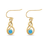 Round 21.5mm Twisted Loop Drop Fishhook Earring Oxidized Lab Created Opal 925 Sterling Silver