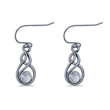 Round 21.5mm Twisted Loop Drop Fishhook Earring Oxidized Lab Created Opal 925 Sterling Silver