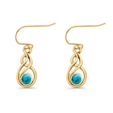Round 21.5mm Twisted Loop Drop Fishhook Earring Oxidized Lab Created Opal 925 Sterling Silver
