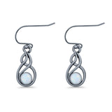 Round 21.5mm Twisted Loop Drop Fishhook Earring Oxidized Lab Created Opal 925 Sterling Silver