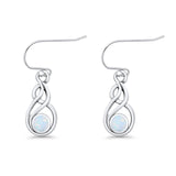 Round 21.5mm Twisted Loop Drop Fishhook Earring Oxidized Lab Created Opal 925 Sterling Silver