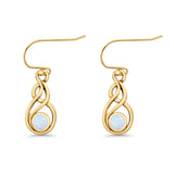 Round 21.5mm Twisted Loop Drop Fishhook Earring Oxidized Lab Created Opal 925 Sterling Silver