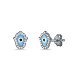 Hamsa Hand Evil Eye Stud Earrings Cubic Zirconia 925 Sterling Silver