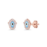 Hamsa Hand Evil Eye Stud Earrings Cubic Zirconia 925 Sterling Silver