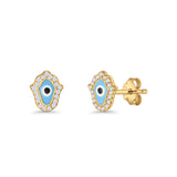 Hamsa Hand Evil Eye Stud Earrings Cubic Zirconia 925 Sterling Silver