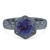 Art Deco Round Natural Stone Solitaire Ring