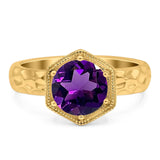 Art Deco Round Natural Stone Solitaire Ring