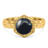 Art Deco Round Natural Stone Solitaire Ring