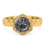 Art Deco Round Natural Stone Solitaire Ring