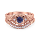 Two Piece Round Natural Stone Bridal Ring