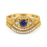 Two Piece Round Natural Stone Bridal Ring