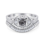 Two Piece Round Natural Stone Bridal Ring