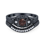 Two Piece Round Natural Stone Bridal Ring