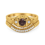 Two Piece Round Natural Stone Bridal Ring