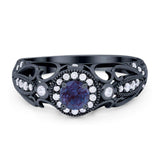 Art Deco Round Natural Stone Filigree Ring