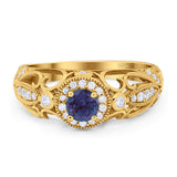 Art Deco Round Natural Stone Filigree Ring
