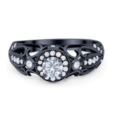 Art Deco Round Natural Stone Filigree Ring