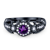 Art Deco Round Natural Stone Filigree Ring