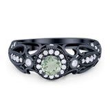 Art Deco Round Natural Stone Filigree Ring