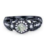 Art Deco Round Natural Stone Filigree Ring