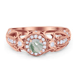 Art Deco Round Natural Stone Filigree Ring