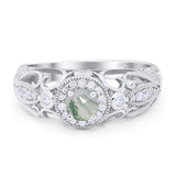 Art Deco Round Natural Stone Filigree Ring