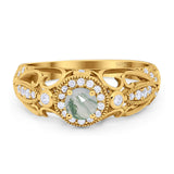 Art Deco Round Natural Stone Filigree Ring